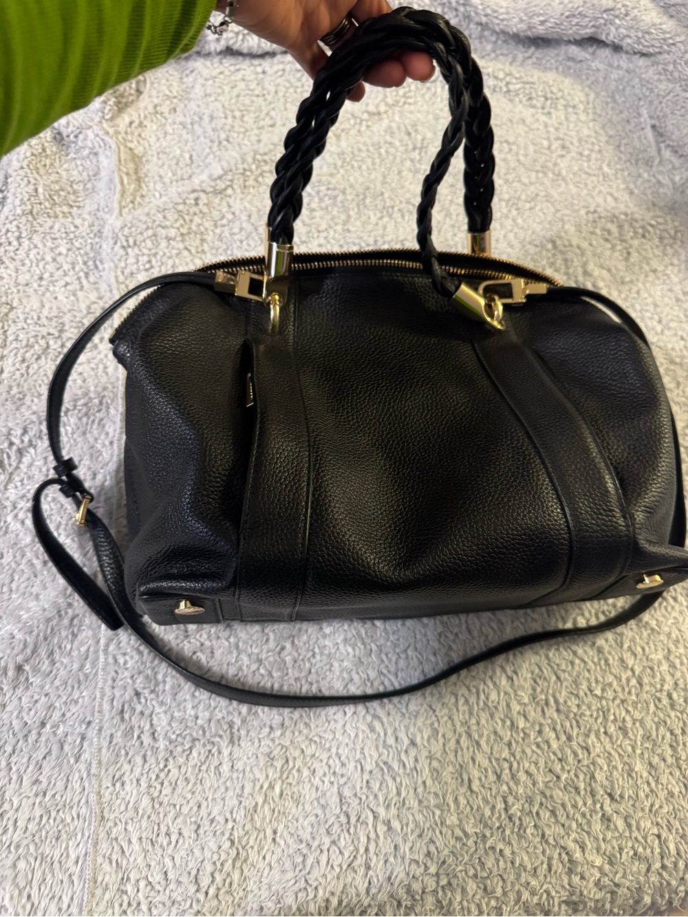 Michael Kors Black Leather Braided-Handle